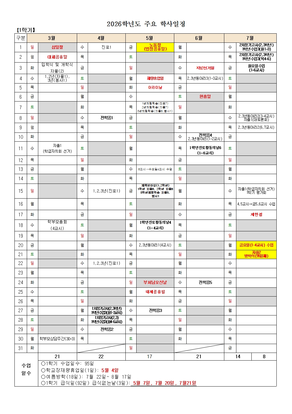 2026학년도 주요 학사일정(변경안)001