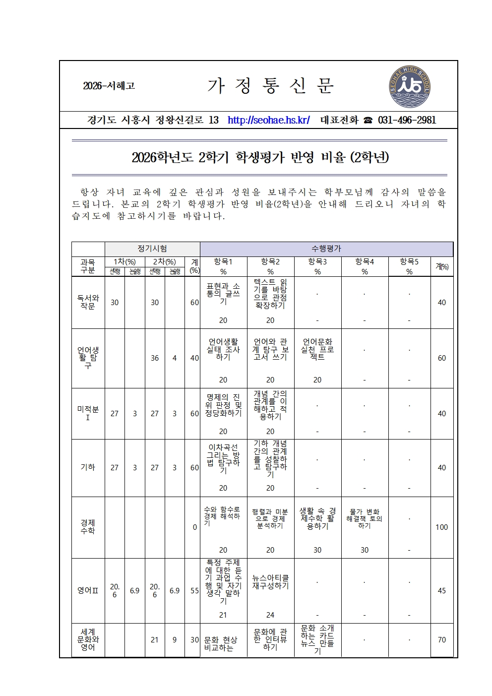 2. [가정통신문] 2026년도 2학기 평가반영비율(2학년)001.jpg