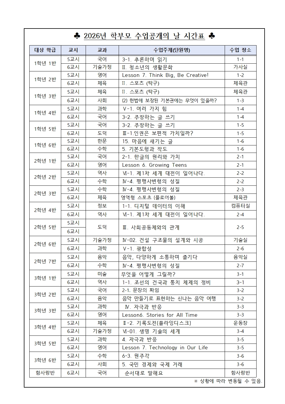 가정통신문(1002)_2026학년도 학부모 공개수업 안내002